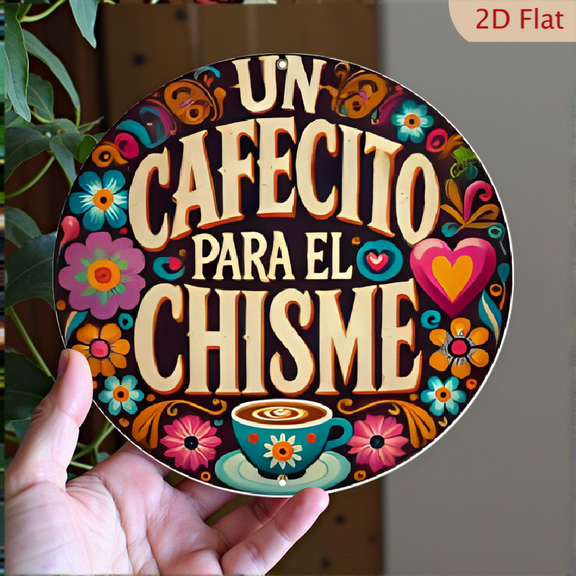 [ Metal Wall Art] Colorful  Vintage Coffee Gossip Time Round Metal Wall Art _ Aluminum Sign for Home, Cafe, Bar Decor _ Unique Gift Idea, 8*8inch, Coffee Bar Decor