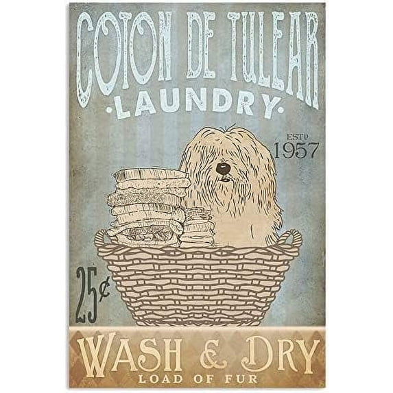 Metal Wall Art Coton De Tulear Dog and Laundry Metal Tin Sign Vintage Decoration Garage Home Garden Cafes Kitchen Wall Antique 8x6 inch
