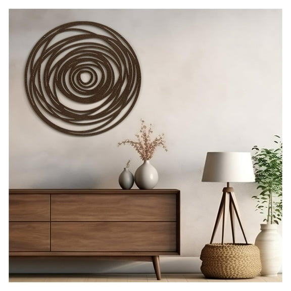 Metal Wall Art Decor Abstract Geometric Circles Minimalist Modern Abstract Wall Sculpture Hangings Home Decoration for Living Room, Bedroom, Bathroom, Kitchen, Outdoor - 18" Bronze