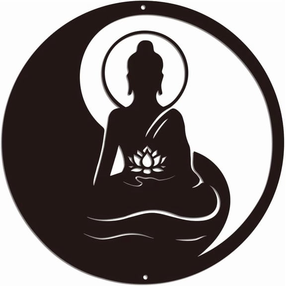 Metal Wall Art Decor Black Zen Iron Metal Wall Art Hanging Decor Signs for Home Decor Spiritual Meditation Wall Sculpture Statues Decor for Studio 11.81x11.81 Inch Zen