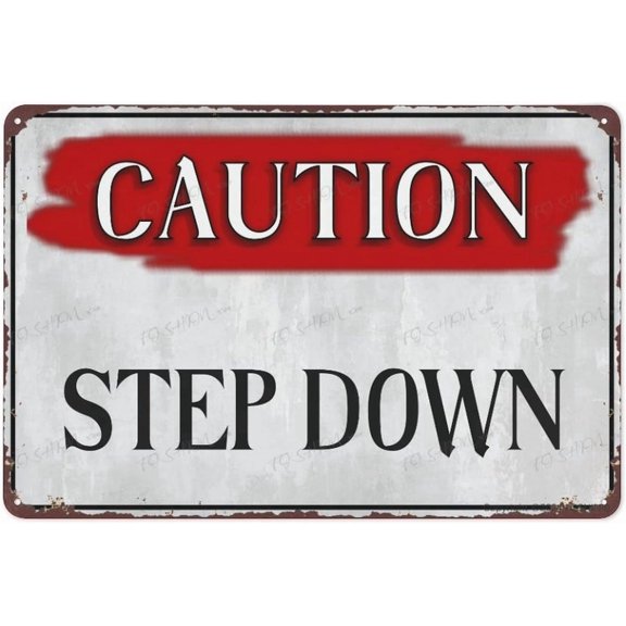 Metal Wall Art Decor Caution Step Down Sign 12"X8" Aluminum Warning Signs For Property Business Yard House Office