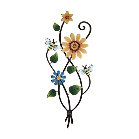 Metal Wall Art Decor Flower And Bee 2 Pack For Home Garden Patio Indoor Outdoor Decoration
