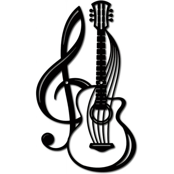 Metal Wall Art Decor Musical Instruments Black Wall Signs Guitar Iron Hanging Metal Ornament Sculpture for Balcony Garden Home Living Room Decoration Outdoor Indoor Gifts 11.8x6.8Inch