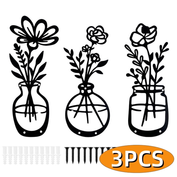 Metal Wall Art Decor Rustic Home Decor Modern Farmhouse Dining Room Housewarming Gifts Minimalist Flower Wall Decors for Livingroom Bathroom Bedroom 3PCS Design 8