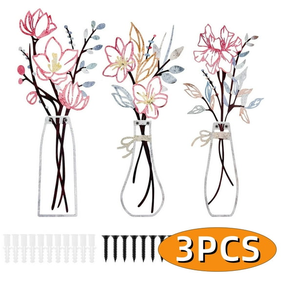 Metal Wall Art Decor Rustic Home Decor Modern Farmhouse Dining Room Housewarming Gifts Minimalist Flower Wall Decors for Livingroom Bathroom Bedroom 3PCS Design 5