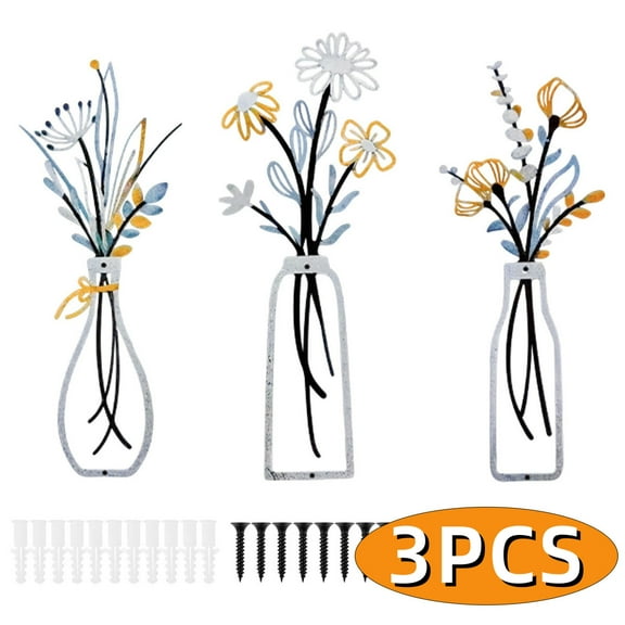 Metal Wall Art Decor Rustic Home Decor Modern Farmhouse Dining Room Housewarming Gifts Minimalist Flower Wall Decors for Livingroom Bathroom Bedroom 3PCS Design 2