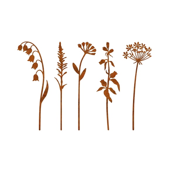 Metal Wall Art Decor, Rustic Rusted 2D Iron Flower Hanging Plaques, Set of 5 Simulated Floral Metal Wall Sculptures, For Living Room Bedroom Farmhouse Gallery Wall Home Indoor Outdoor Decoration