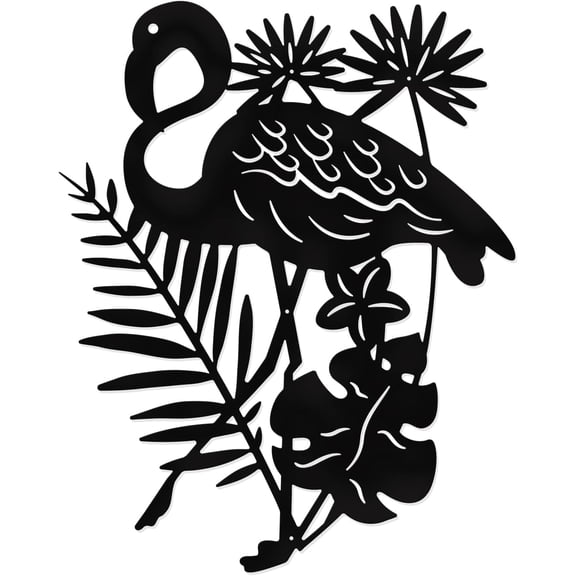 Metal Wall Art Home Decor Flamingo Plant Wall Decor Wall Hanging Plaques Ornaments Iron Wall Art Sculpture Sign Wrought Iron Wall Decor 11.38”x9.09”