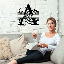 Metal Wall Art Initial Letter Sign Iron Surname Decor for Indoor Outdoor Home Porch Garden(A)