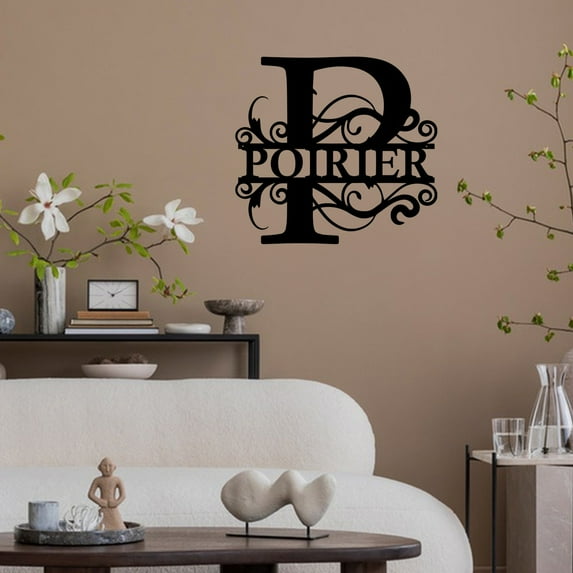 Metal Wall Art Initial Letter Sign Iron Surname Decor for Indoor Outdoor Home Porch Garden(L)