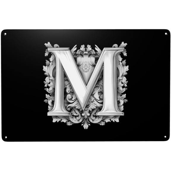 Metal Wall Art Letter M Monogram Decor, Modern Classic Design, 8 x 12 Inch