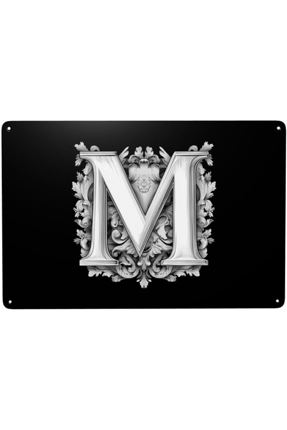 Metal Wall Art Letter M Monogram Decor, Modern Classic Design, 8 x 12 Inch