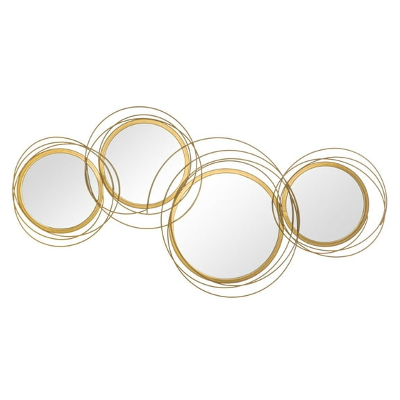 Metal Wall Art Mirror Decor, Modern Asymmetrical Circle Wall Sculptures for Living Room Bedroom Dining Room, Gold, 42.25 Inch