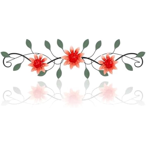 Metal Wall Art Modern Minimalist Metal Flowers Indoor Decor Horizontal Wall Art Iron Artwork,for Over Door,Bedroom,Living Room,Kitchen,Office Scroll Decor(Red)