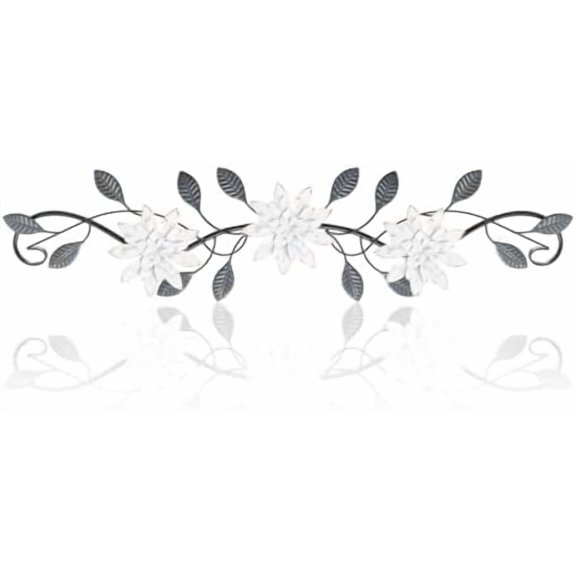 Metal Wall Art Modern Minimalist Metal Flowers Indoor Decor Horizontal Wall Art Iron Artwork,for Over Door,Bedroom,Living Room,Kitchen,Office Scroll Decor (White2)