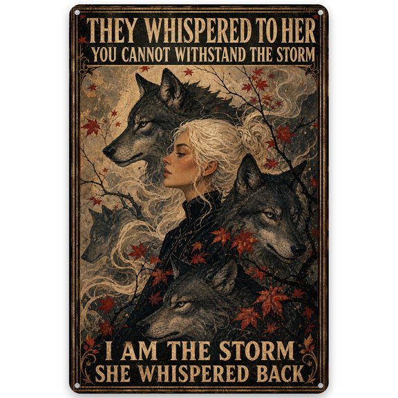 Metal Wall Art Sign 8x12 Inch - "I Am the Storm" Wolf Design Home Decor - Rustic Vintage Style Indoor Outdoor Use, Easy Hanging, Weather Resistant Finish - Inspirational Motivational Quote