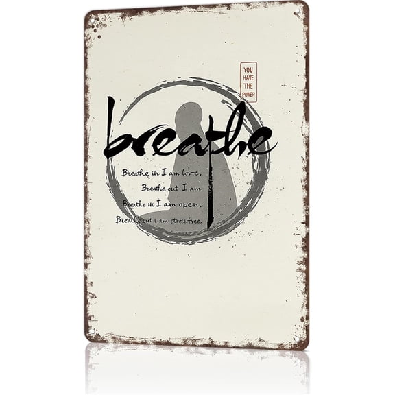 Metal Wall Art Sign Poster With Breathe Enso Circle Design for Office Dorm Room Bar Garage Decor 8 x 12 Inch