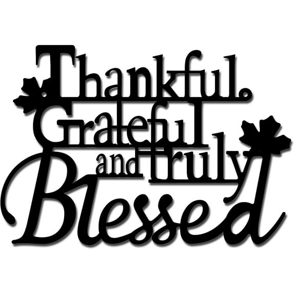 Metal Wall Art Thankful Blessed Decor Wall Ornaments Hanging Plaques Grateful Wall Art Sculpture Sign for Indoor Outdoor Living Room Garden Office Decoration Gift Black 11.8 x 9.1inch