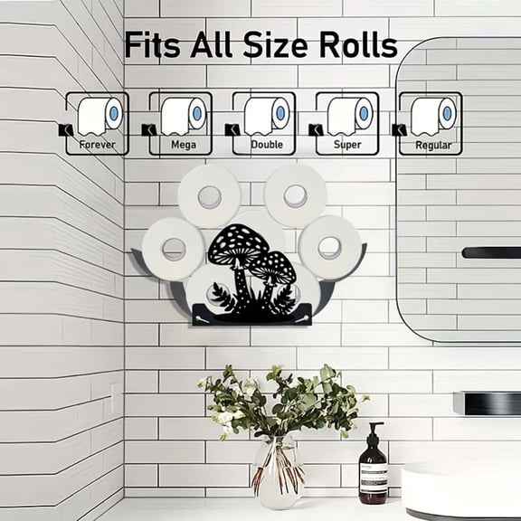 Metal Wall Art, Unique Toilet Paper Holder, Black Toilet Paper Holder, Toilet Tissue Holder for Bathroom, 8X6X4 Inch Whimsical Mushroom Iron Wall Art Tissue Rack, Zj04, Space