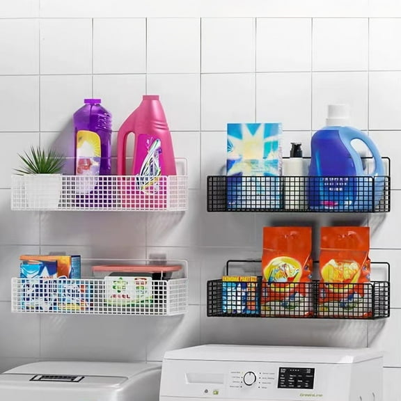 Metal Wall Basket - Iron Storage Basket for Kitchen, Bathroom & Shower - 10.6x6.1x4.7in Organizer for Toiletries, Spices & Sundries - Black or White