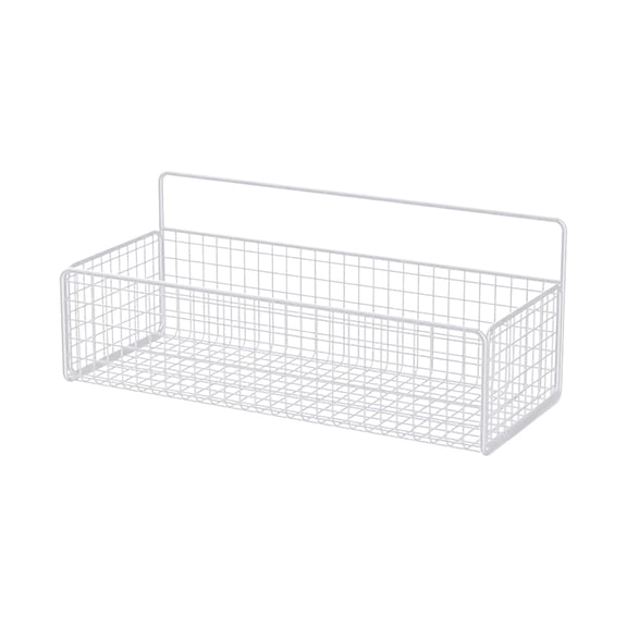 Metal Wall Basket, Wall Mounted Storage Basket, Hanging Wire Basket Kitchen, Bathroom, Shower, Toiletries, Spices, Seasonings, Organizer, No Drill Installation, Iron Wire Rack, 14.4x5.9x5.9 Inches
