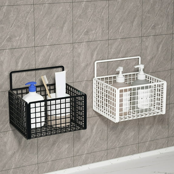 Metal Wall Basket for Kitchen & Bathroom Storage | Iron Mesh Organizer Basket | Spice Rack & Toiletries Holder | 15x10x10cm Black or White | 1-Piece