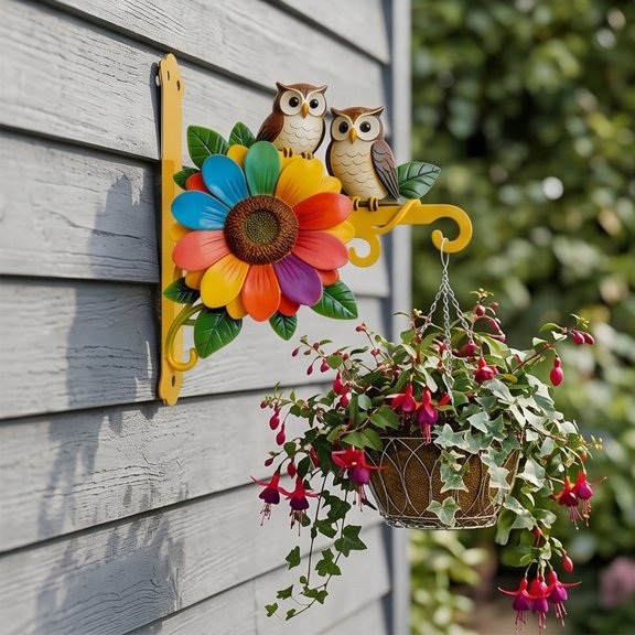 Metal Wall Bracket Hook, 4 Cute Animal And Flower Patterns, Iron Hanging Holder For Baskets Lanterns Garden Decor