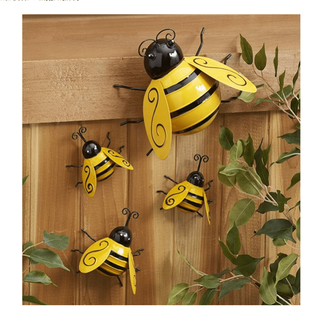 4Pcs Metal Bumble Bee Decor Cute Bee Wall Art for Home Garden Hanging  Outdoor