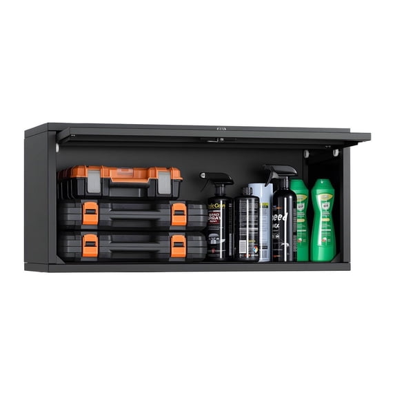 Metal Wall Cabinet - 27.56"W Garage Tool Cabinet Floating - 120lbs Capacity - Wall Mount Storage for Garage, Basement, Kitchen, Warehouse
