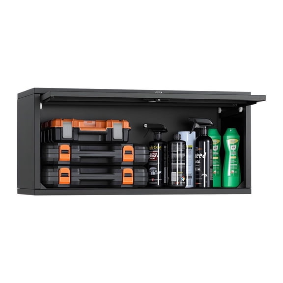 Metal Wall Cabinet - 27.56"W Garage Tool Cabinet, Floating Wall Storage, 120lbs Capacity, Lockable, Up-Door Design for Garage, Basement, Kitchen
