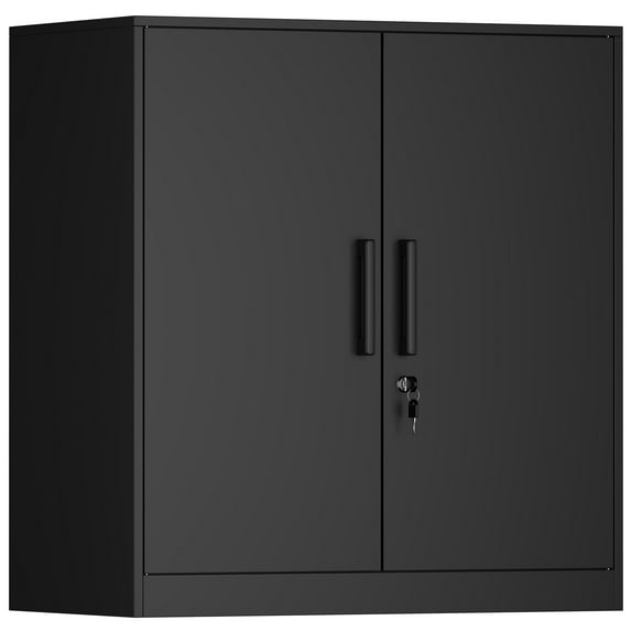 Lockable Metal Wall Mount Garage Cabinet with Handle, Black