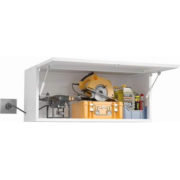 Metal Wall Cabinet for Garage, Wall Mounted Storage Cabinet, Wall Garage Tool Cabinet with Locking, Work Shop Wall Cabinet, Trailer Cabinets, White Flip Up Steel Storage Cabinet, Assembly Required