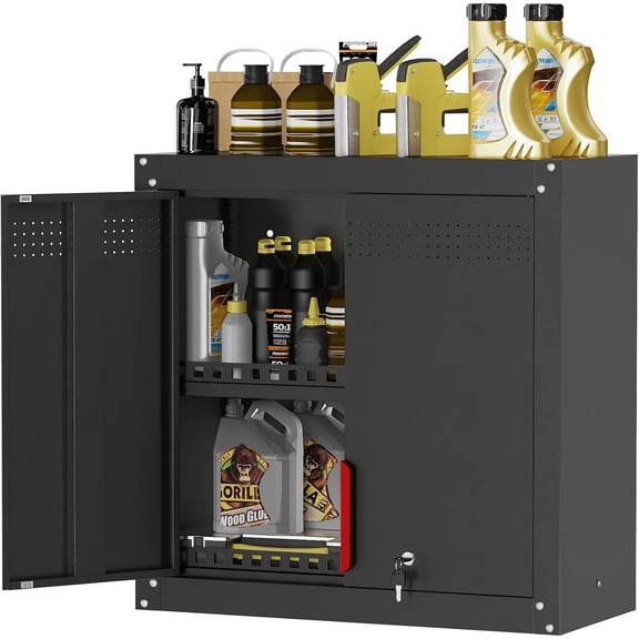 Metal Wall Cabinet,Wall Mounted Garage Storage Cabinet with Lock and Handle,Garage Wall Cabinet with Adjustable Shelves for Garages, Storage Rooms, Basements