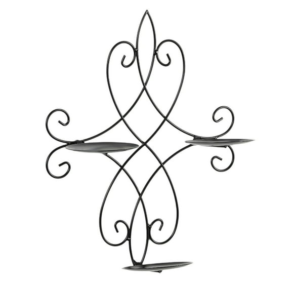 Metal Wall Candle Sconce - 14" Triple Holder Black Iron Wall Mount Decorative Candle Holder with Diamond Design for Living Room, Bedroom & Dining Room