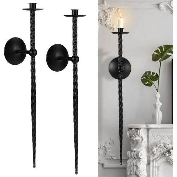 Metal Wall Candle Sconces Set of Two Mount Holders - Modern Home Decor for Living Room, Bedroom, Dining Room, Office (23.5 Inch, Gold)