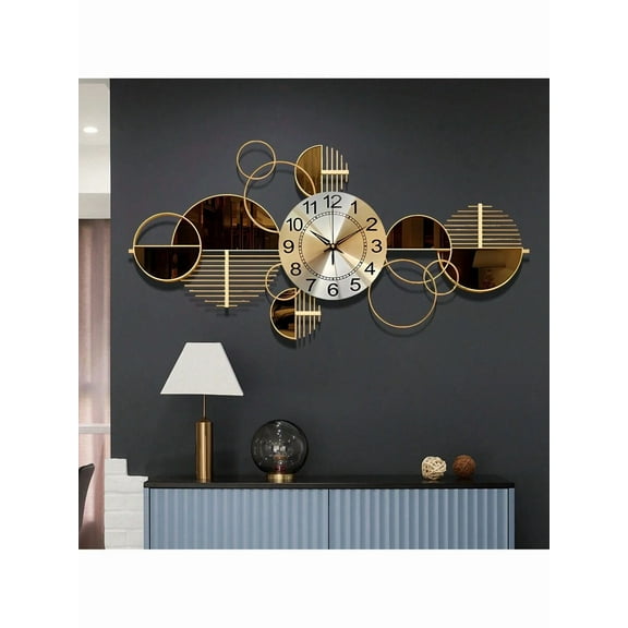 33.9×16.9 Inch Creative 3D Metal Decorative Wall Clock - Silent No-Ticking Modern Art Clock for Living Room & Bedroom Wall Decor