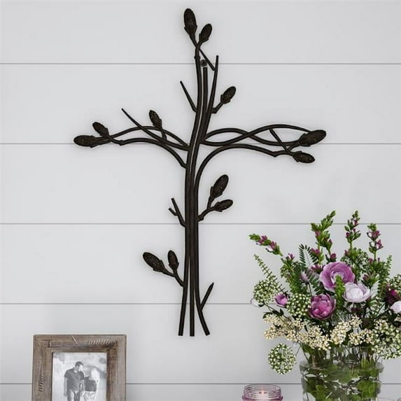 Metal Wall Cross with Decorative Intertwined Vine Design
