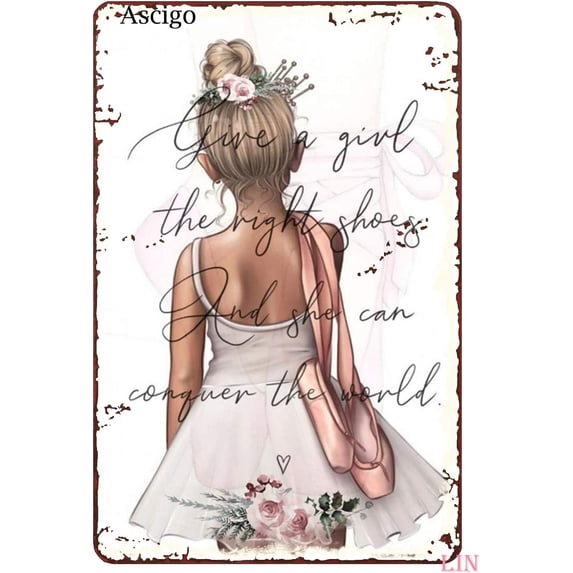 Metal Wall Decor Ballerina Girl Funny Novelty Metal Sign Retro Wall Decor Tin Signs Vintage Funny Signs Unique Home Decorations Cute Wall Decor Metal Poster for Bedroom Office Kitchen 8x12 inch