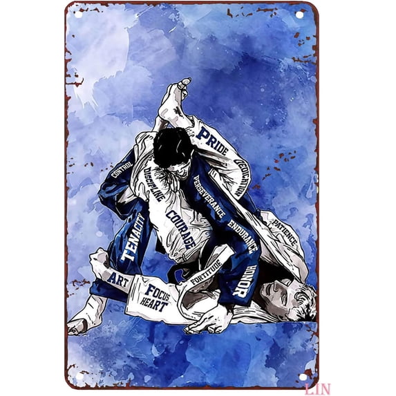 Metal Wall Decor for Bedroom Jiu Jitsu Players Poster Fighting Martial Arts Poster Bjj Wall Decor Wrestler Room Decor Jiu-Jitsu Room Decor Tin Sign Chic Art Wall Metal Funny Signs Gift 8x6 inch