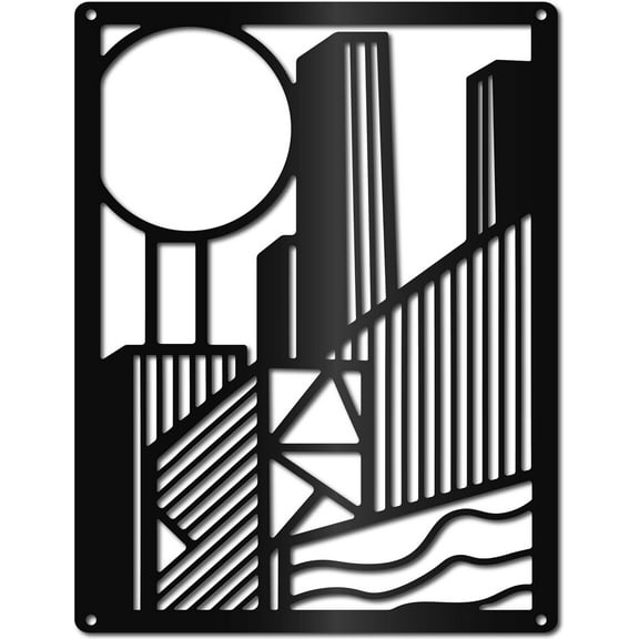 Metal Wall Decor Black Building Wall Art Modern Geometric Hanging Ornament Iron Wall Decoration Sculpture Home Decor Minimalist for Indoor Outdoor Bedroom Office 12x9Inch Mixed Color