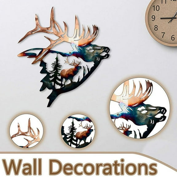 Metal Wall Decor, Deer Art Sculpture Silhouette Craft with Rustic Cabin Decor Finish B