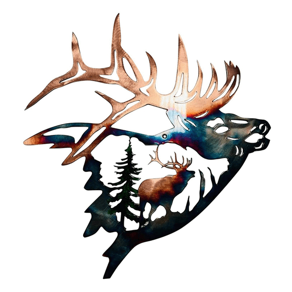 Metal Wall Decor, Deer Art Sculpture Silhouette Craft with Rustic Cabin Decor Finish B