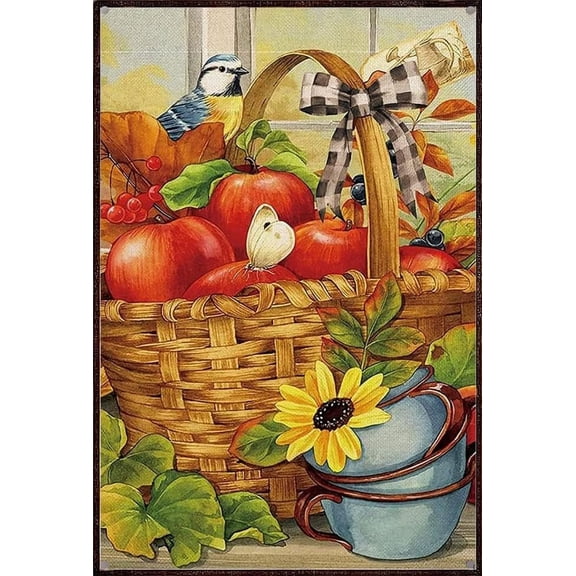 Metal Wall Decor Fall Apple Basket Metal Tin Sign Vintage Decoration Garage Home Garden Cafes Kitchen Wall Antique Tin Signs 8x12 inch