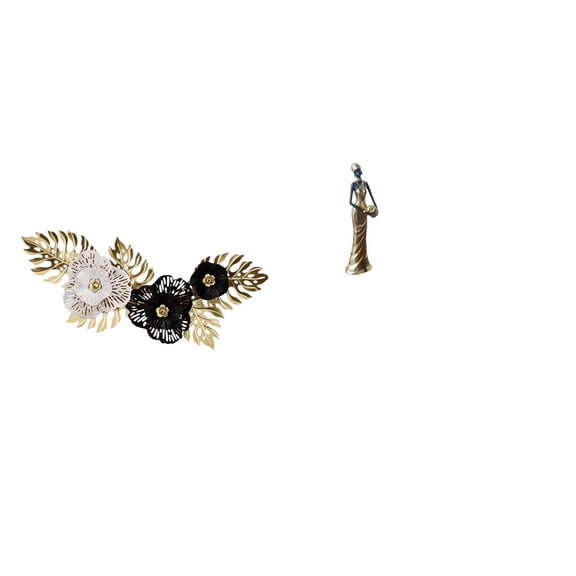 Metal Wall Decor Flower Leaves African Lady Figurine Iron Resin Handmade Ornament for Living Room Cafe
