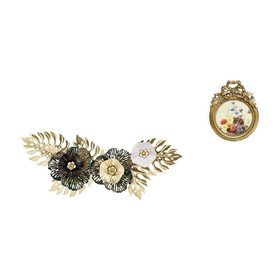 Metal Wall Decor Hanging Wall Art Decorative Ornate Round Resin Photo Frame Handcrafted Iron for Home Office Living Room