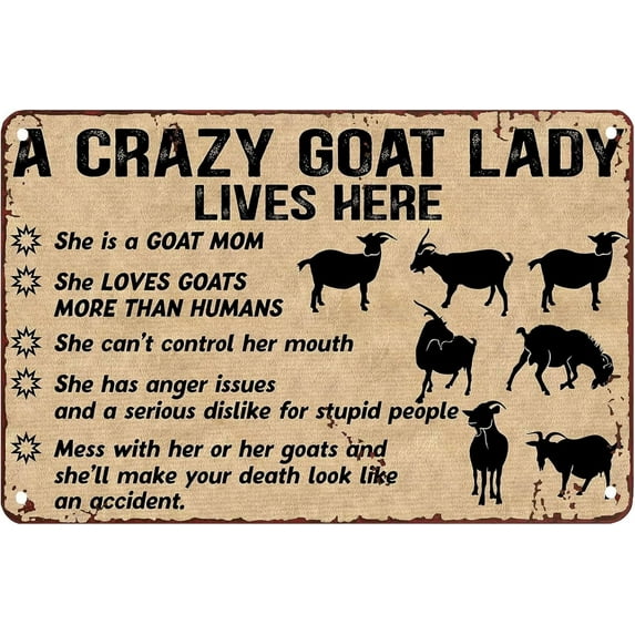 Metal Wall Decor for Living Room a Crazy Goat Lady Lives Here She is a Goat Mom Goat Decorations Halloween Metal Sign Vintage Home Decor Rustic Aluminum Tin Signs Wall Art Metal Poster 8x6 inch