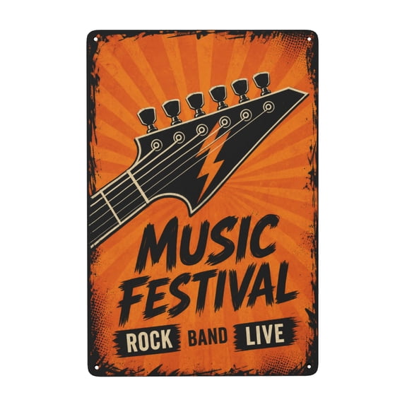 Metal Wall Decor Sign 8X12 Inch Music Festival Theme with Rock Band Design for Indoor Outdoor Use, Easy Hanging, Vintage Style, Rustic Home Decor for Music Lovers
