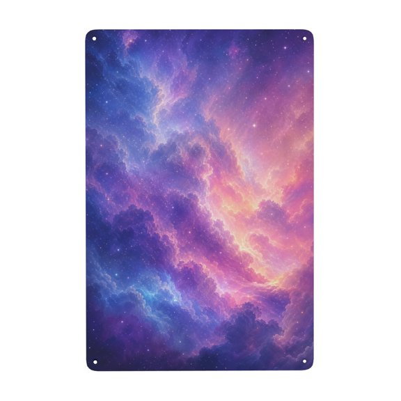 Metal Wall Decor Sign 8x12 Inch - Galaxy Clouds Space Theme, Easy Hanging