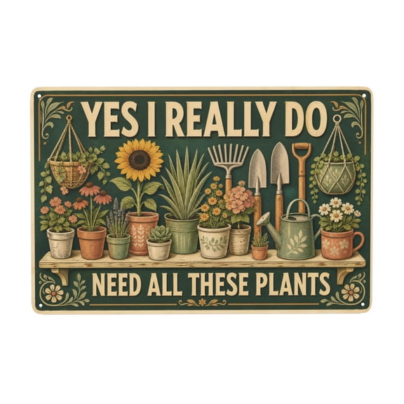 Metal Wall Decor Sign 8x12 Inch - "Yes I Really Do Need All These Plants" - Vintage Rustic Garden Theme with Pre-Drilled Holes for Easy Hanging - Indoor Outdoor Weather Resistant Home Decor