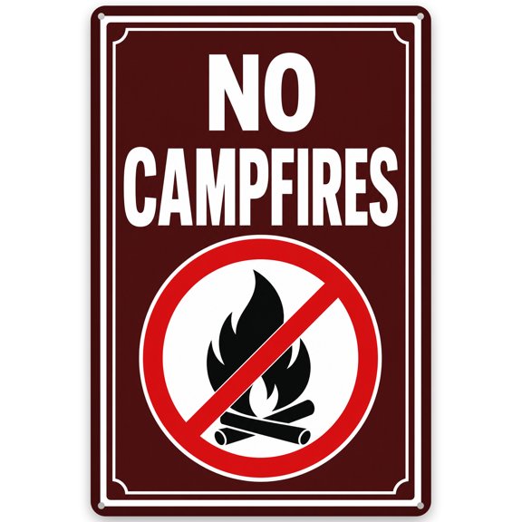 Metal Wall Decor Sign - No Campfires Warning, 8x12 Inch Vintage Style Iron Plaque for Easy Hanging, Indoor/Outdoor Use, Weather Resistant Finish for Home or Camping Safety Reminder